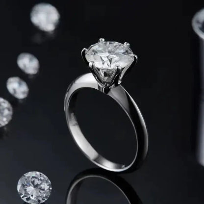 Solitaire Tiffany 6 Claw Setting 3.00ct Moissanite Engagement Ring Set in Sterling Silver
