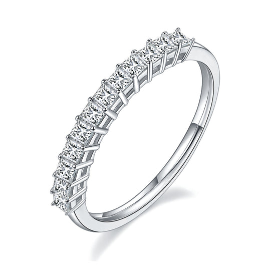 Square Brilliant Moissanite Half Eternity Wedding Band Set in Sterling Silver