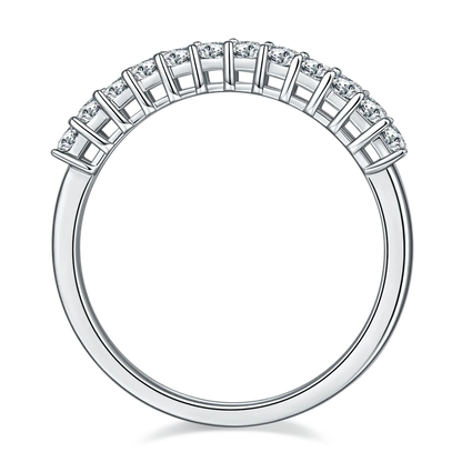 Square Brilliant Moissanite Half Eternity Wedding Band Set in Sterling Silver