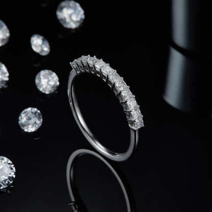 Square Brilliant Moissanite Half Eternity Wedding Band Set in Sterling Silver