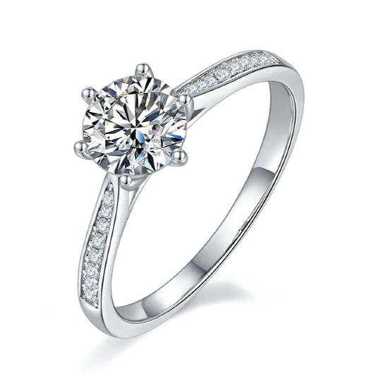 Tapered Pave 1.00ct Moissanite Engagement Ring Set In Sterling Silver