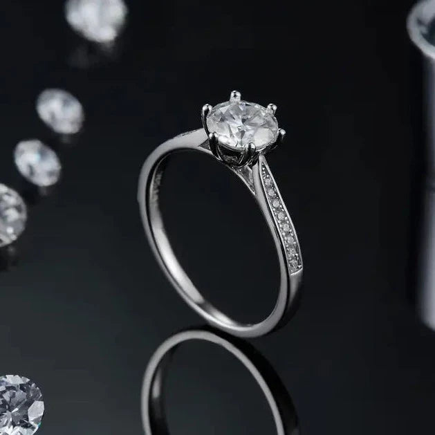 Tapered Pave 1.00ct Moissanite Engagement Ring Set in 9ct White Gold