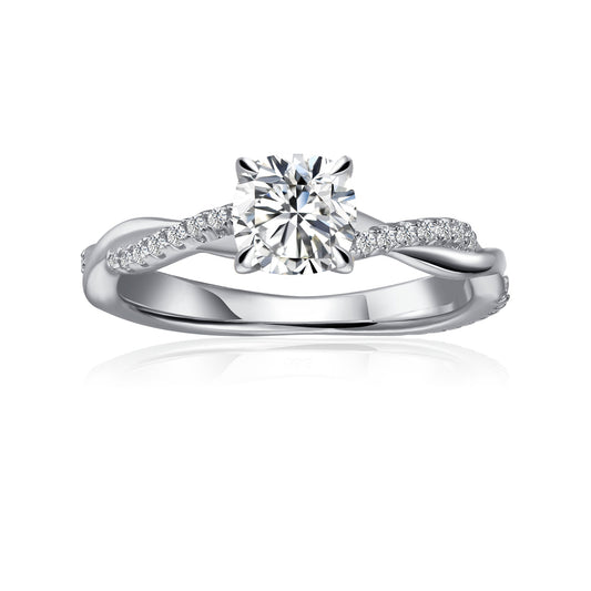 Spiral Cushion Cut Moissanite Engagement Ring Set in 9ct White Gold