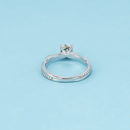 Spiral Cushion Cut Moissanite Engagement Ring Set in 9ct White Gold