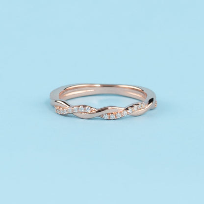 Spiral Moissanite Wedding Band Set in 9ct Rose Gold