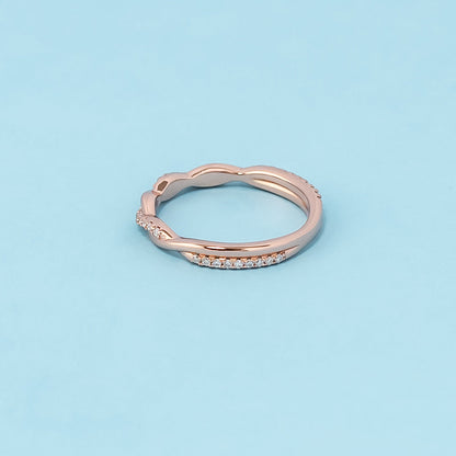 Spiral Moissanite Wedding Band Set in 9ct Rose Gold