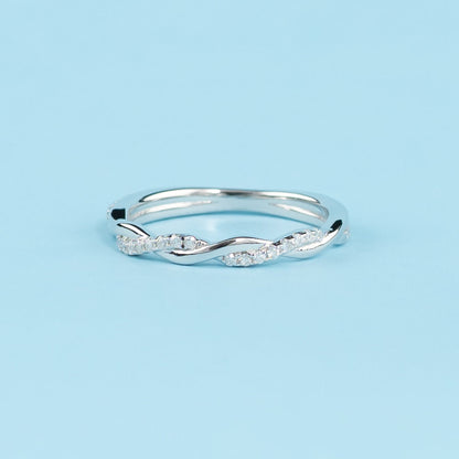 Spiral Moissanite Wedding Band Set in 9ct White Gold