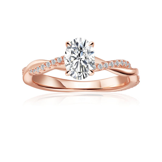 Spiral Oval Cut Moissanite Engagement Ring Set in 9ct Rose Gold