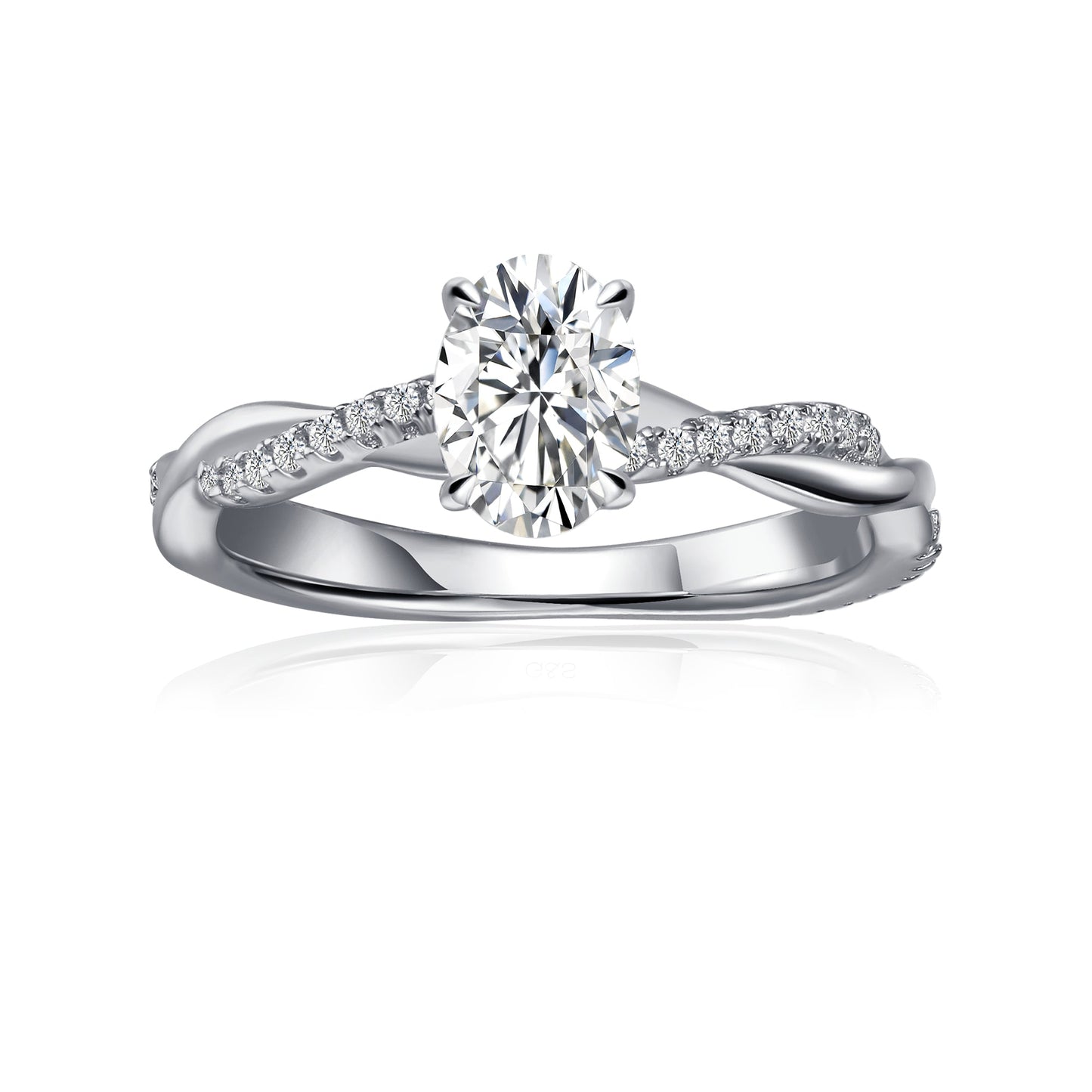 Spiral Oval Cut Moissanite Engagement Ring Set in 9ct White Gold