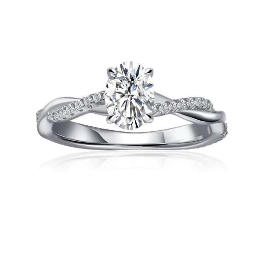 Spiral Oval Cut Moissanite Engagement Ring Set in 9ct White Gold