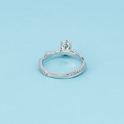 Spiral Oval Cut Moissanite Engagement Ring Set in 9ct White Gold