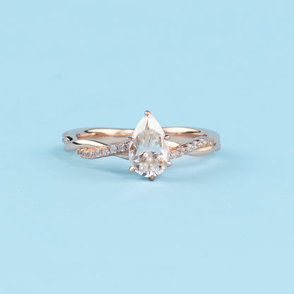 Spiral Pear Shape Moissanite Engagement Ring Set in 9ct Rose Gold