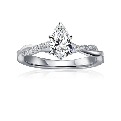 Spiral Pear Shape Moissanite Engagement Ring Set in 9ct White Gold