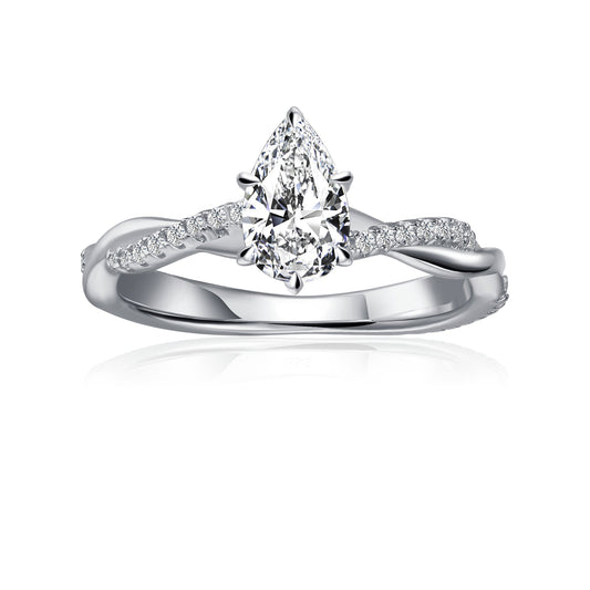 Spiral Pear Shape Moissanite Engagement Ring Set in 9ct White Gold