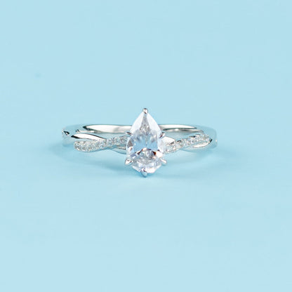 Spiral Pear Shape Moissanite Engagement Ring Set in 9ct White Gold