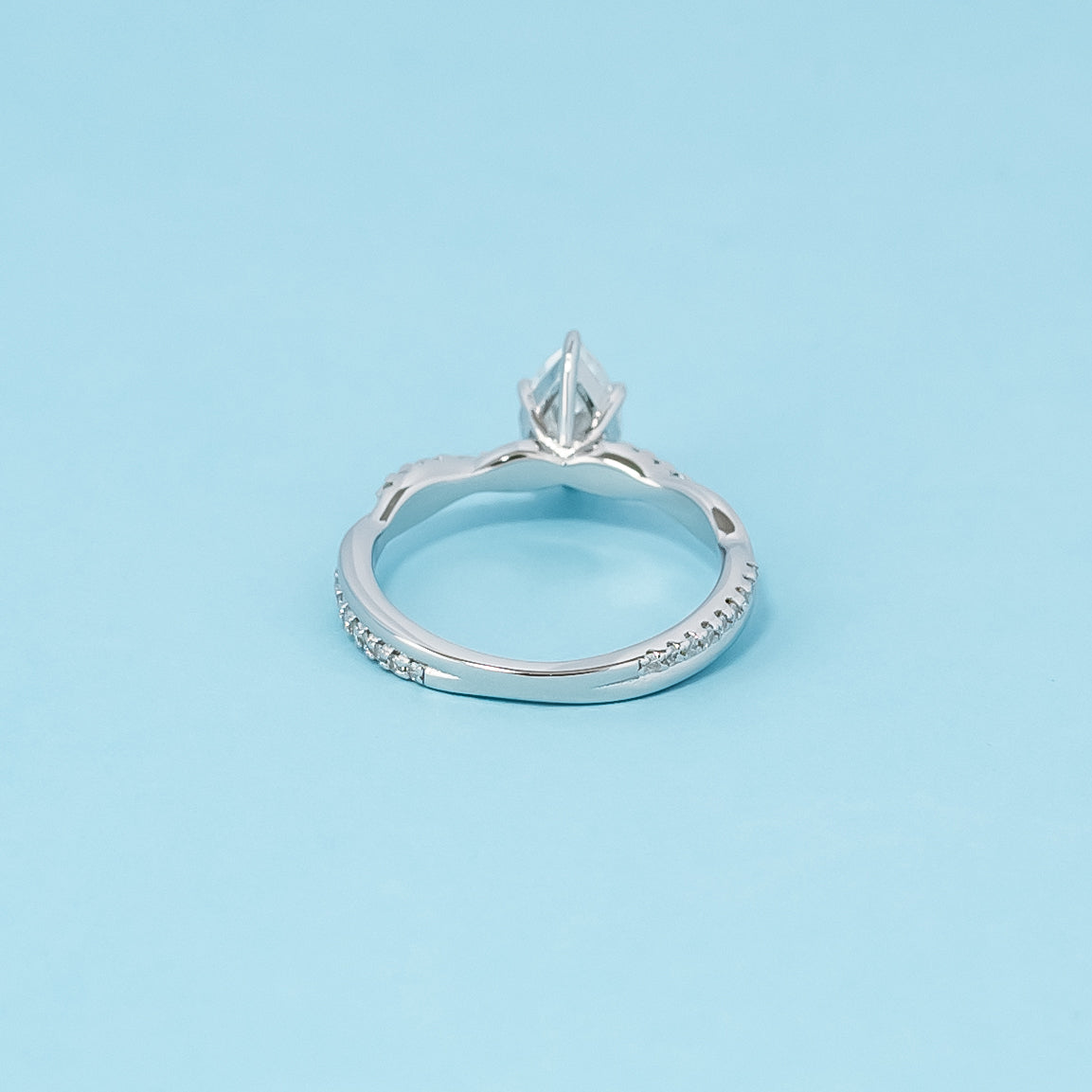 Spiral Pear Shape Moissanite Engagement Ring Set in 9ct White Gold