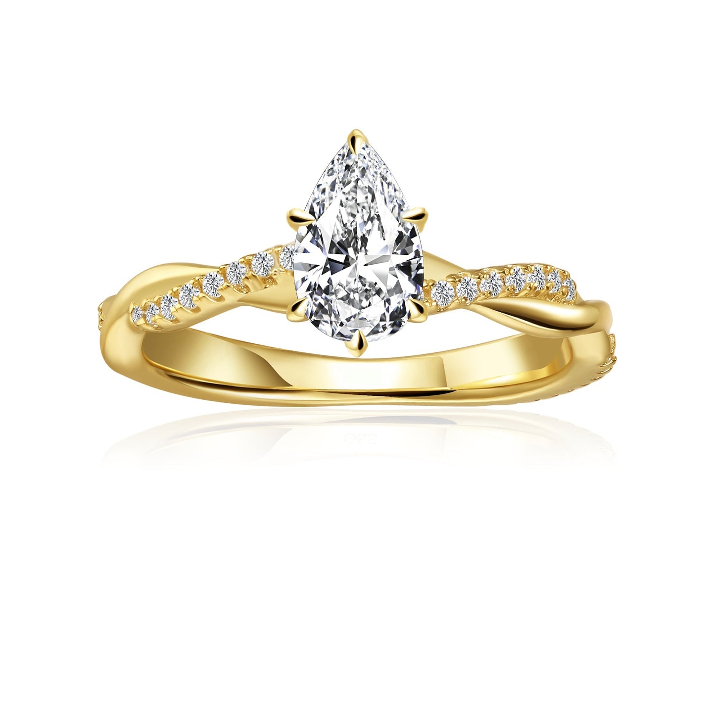 Spiral Pear Shape Moissanite Engagement Ring Set in 9ct Yellow Gold