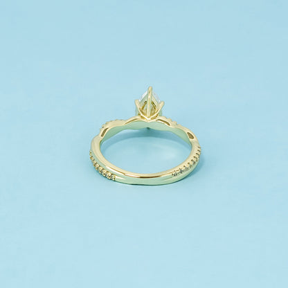 Spiral Pear Shape Moissanite Engagement Ring Set in 9ct Yellow Gold