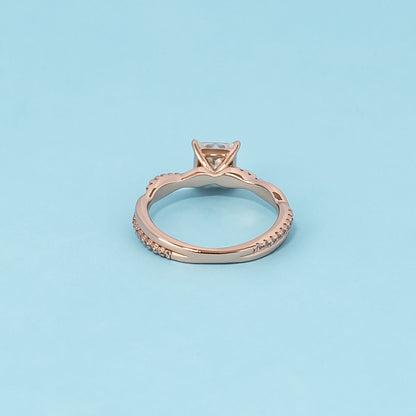 Spiral Princess Cut Moissanite Engagement Ring Set in 9ct Rose Gold