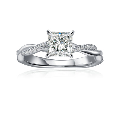 Spiral Princess Cut Moissanite Engagement Ring Set in 9ct White Gold
