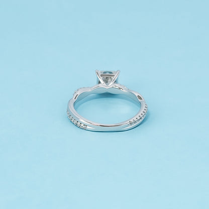 Spiral Princess Cut Moissanite Engagement Ring Set in 9ct White Gold