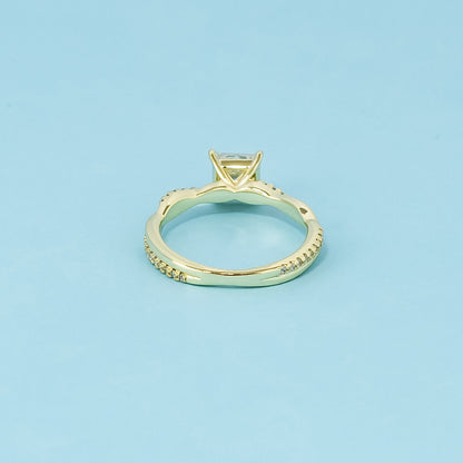 Spiral Princess Cut Moissanite Engagement Ring Set in 9ct Yellow Gold