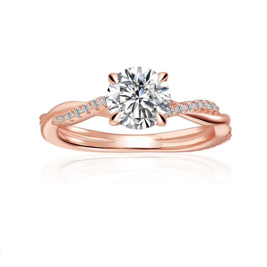 Spiral Round Brilliant Moissanite Engagement Ring Set in 9ct Rose Gold