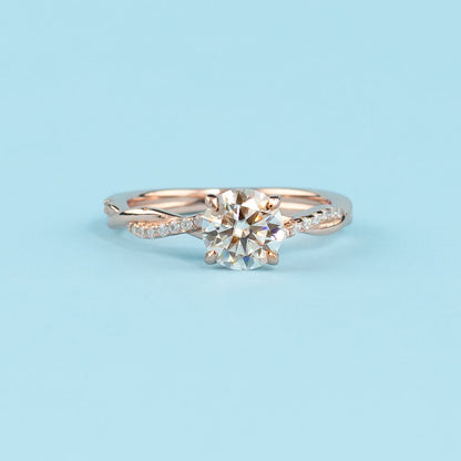 Spiral Round Brilliant Moissanite Engagement Ring Set in 9ct Rose Gold