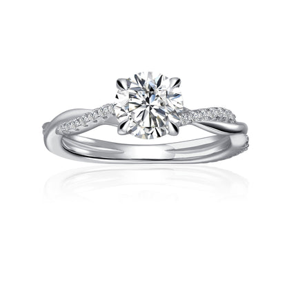 Spiral Round Brilliant Moissanite Engagement Ring Set in 9ct White Gold
