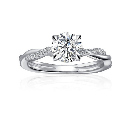 Spiral Round Brilliant Moissanite Engagement Ring Set in 9ct White Gold