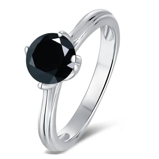 Tulip Solitaire 1.00ct Black Moissanite Engagement Ring Set in Sterling Silver