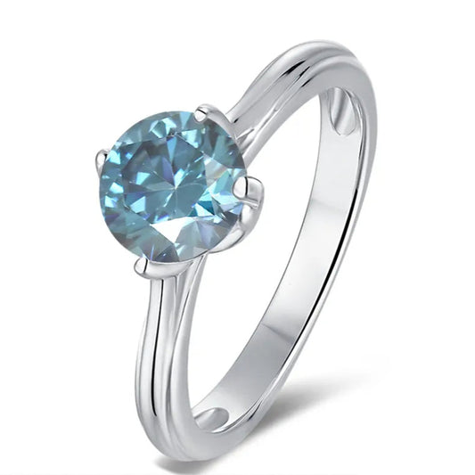 Tulip Solitaire 1.00ct Blue Moissanite Engagement Ring Set in Sterling Silver