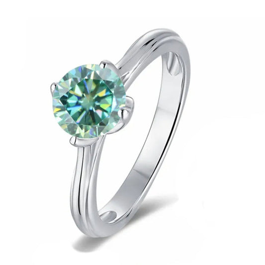 Tulip Solitaire 1.00ct Green Moissanite Engagement Ring Set in Sterling Silver