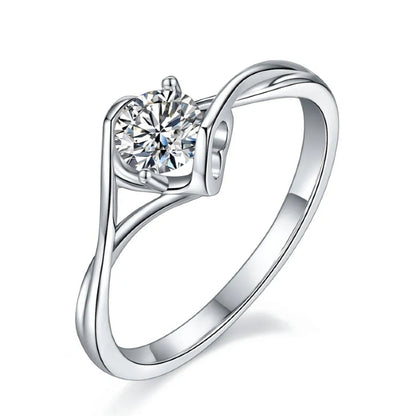 Dual Hearts Solitaire 0.50ct Moissanite Engagement Ring Set in Sterling Silver