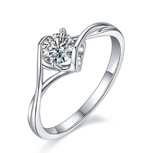 Dual Hearts Solitaire 0.50ct Moissanite Engagement Ring Set in Sterling Silver