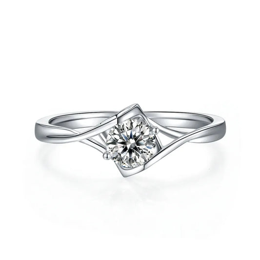 Dual Hearts Solitaire 0.50ct Moissanite Engagement Ring Set in Sterling Silver