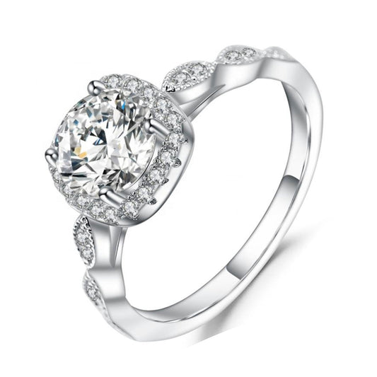 Timeless Halo 1.00ct Moissanite Engagement Ring Set in Sterling Silver