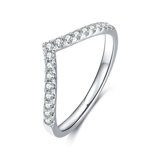 Wishbone Moissanite Wedding Band Set in Sterling Silver